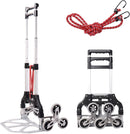 Stair Climbing Cart, Folding Hand Truck, Aluminum Alloy Luggage Moving Trolley Cart Heavy Duty with Bungee Cord, Grocery Shopping Cart with TPR Wheels and Telescoping Handle Outdoor Office