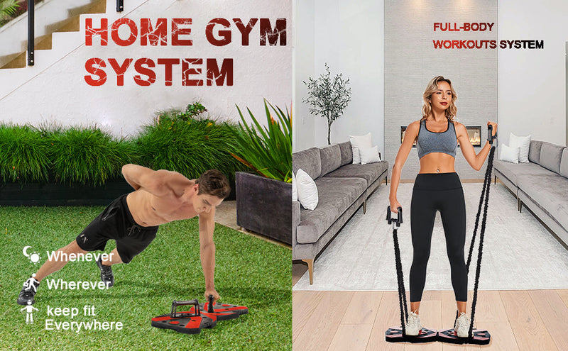 Portable Home Gym Workout Equipment with 12 Exercise Accessories Including Heavy Resistance Bands,Abs Workout,,Push-up Stand, Tricep Bar,Pilates Bar and More for Full Body Workouts System Men Women