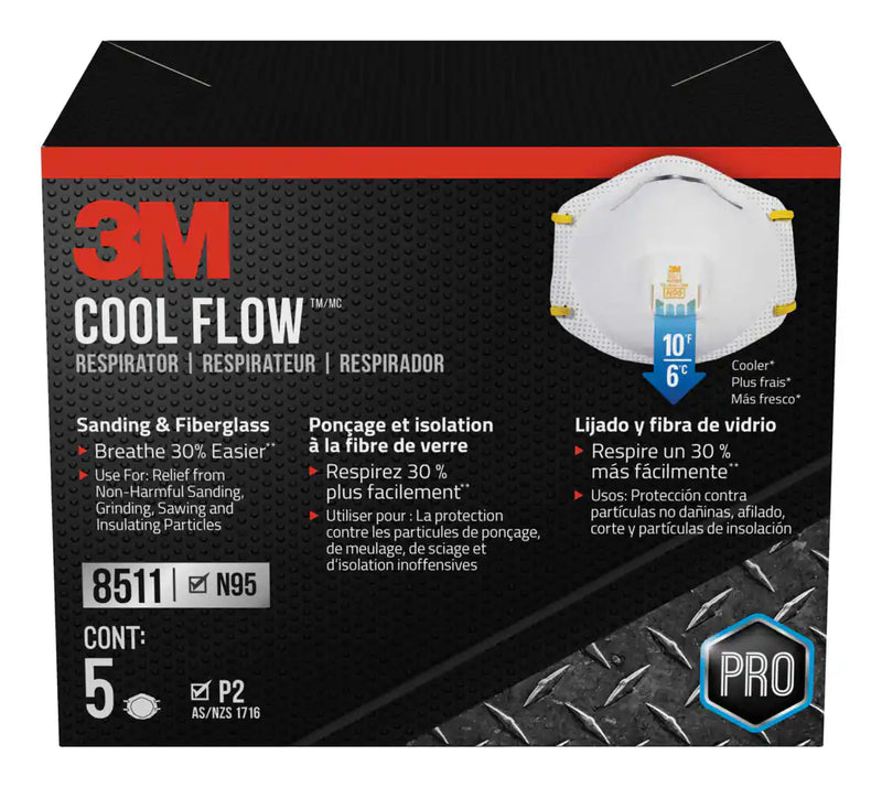 3M 8511 N95 Cool Flow NIOSH-Approved Face Masks, White, 5-pk