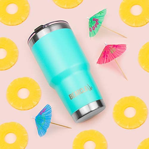 MalloMe Bearclaw Stainless Steel Tumbler - 24 Hours Cold Water 6 Hour Hot Coffee Vacuum Insulated Mug Cup Set, Aquamarine Blue 30 oz