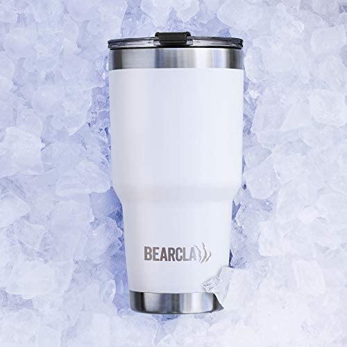 MalloMe BEARCLAW Insulated Tumbler With Handle & Straw, 2 Lids & Straws - Splash-Proof 30 Oz Snow White