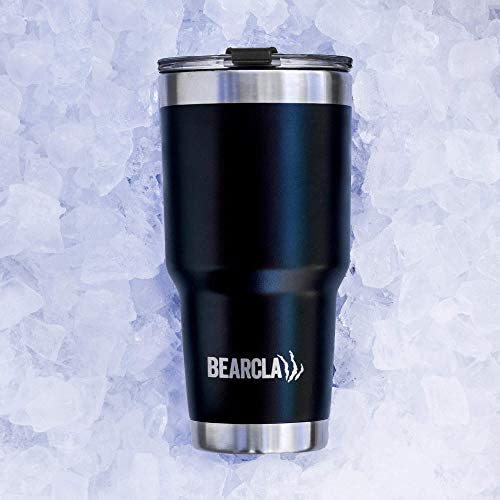 MalloMe BEARCLAW Insulated Tumbler With Handle & Straw - Stainless Steel Tumblers Coffee Travel Mug - Reusable Insulated Cup for Water with Brush, 2 Lids & Straws - Splash-Proof 30 Oz Black