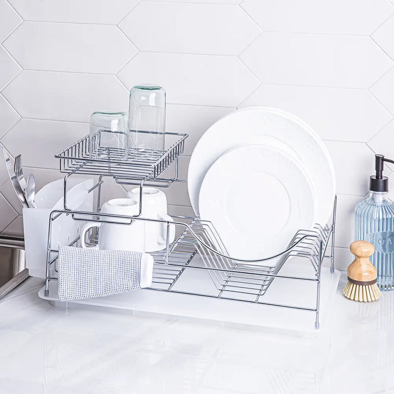 Scoop 2-Tier Dish Rack - White