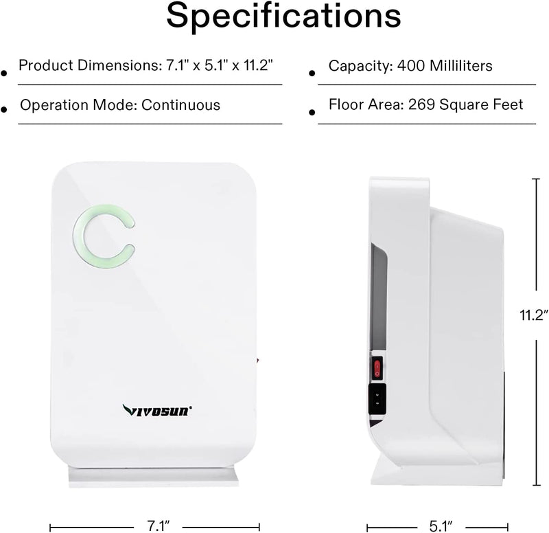 VIVOSUN Small Space Mini Dehumidifier For Grow Tent Closets Bathroom And Basement