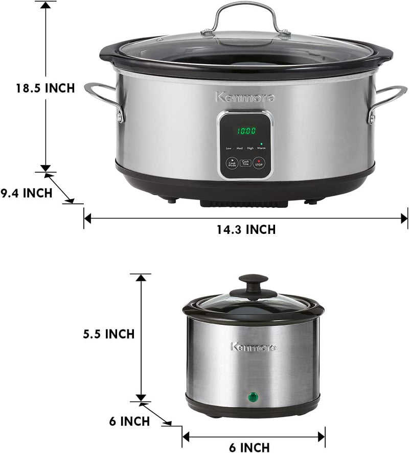 Kenmore Programmable 7 qt (6.6L) Slow Cooker with Sauce Warmer - Black & Stainless Steel