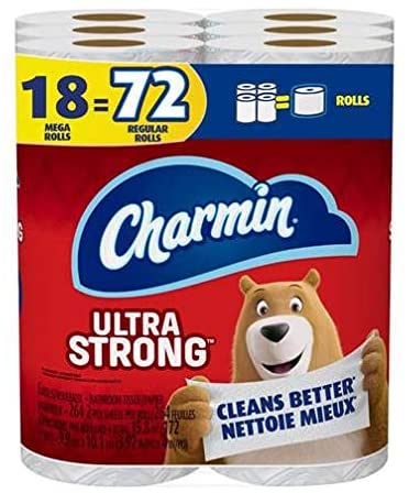 Charmin Ultra Strong Toilet Paper 18 Mega Rolls Bathroom Tissue = 72 Regular Rolls