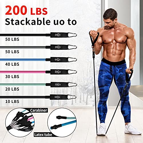 Resistance Bands Set,200 lbs Elastic Bands for Exercise Workout Bands with Handles Home Gym Equipments, Door Anchor,Ankle Straps Stretching Fitness Bands for Indoor and Outdoor Sports