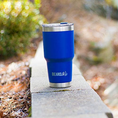 MalloMe Bearclaw Splashproof Tumbler, Metal Straw, 2 Lids, Handle, Brush, Dishwasher Safe - Stainless Steel Vacuum Insulated Cup Set, Royal Blue 30 oz