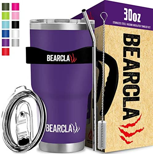 MalloMe Bearclaw Stainless Steel Tumbler - 24 Hours Cold Water 6 Hour Hot Coffee Vacuum Insulated Mug Cup Set, Purple 30 oz