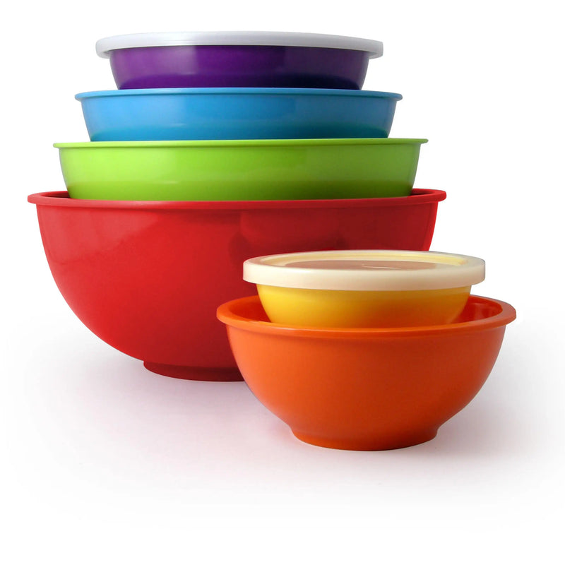 KSP Multi Melamine Mixing Bowl with Lids - Set of 6 (Multi Brights)