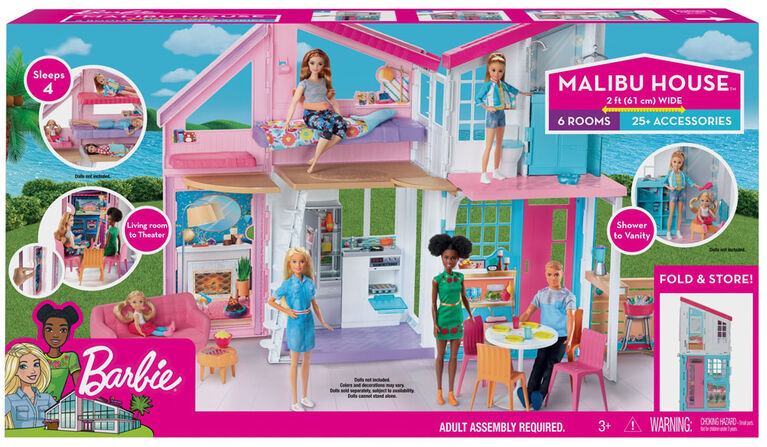 Barbie Malibu House 2-Story Dollhouse with Transformation Features and 25+ Pieces