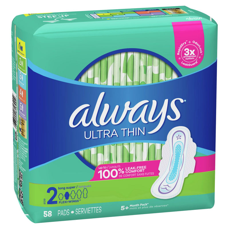 Always Ultra Thin Pads Size 2 Super Long Absorbency Unscented with Wings