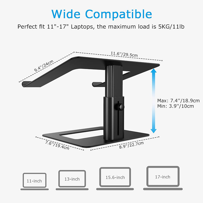 BoYata Laptop Stand, Ergonomic Aluminum Height Adjustable Computer Stand Laptop Holder for Desk, Compatible with MacBook Pro/Air, Dell, Lenovo, HP, Samsung, More Laptops 11-17"