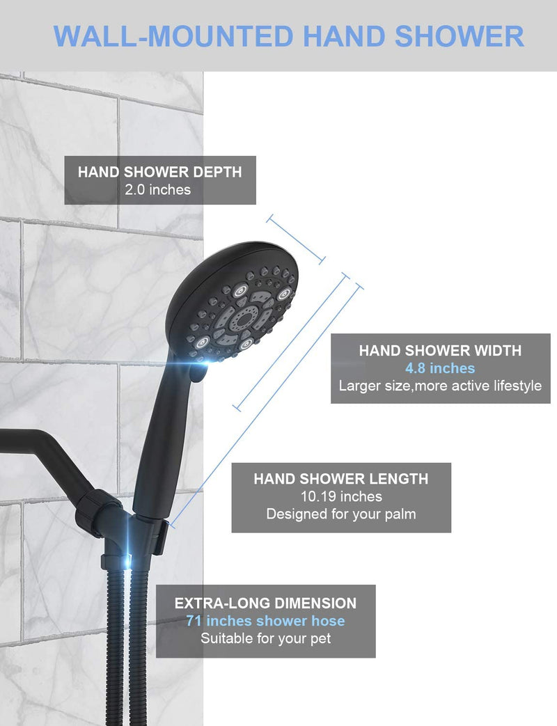 Shower Head, SR SUN RISE 6-Settings 4.8" High Pressure Handheld Shower Head Set