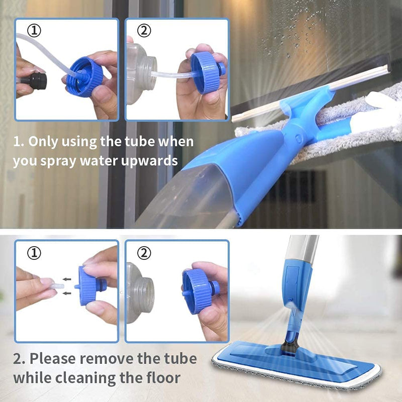 Bellababy Upgraded Spray Mop for Floor Window Cleaning, with 4 Microfiber Pads and 1 Glass Wiper, 360 Degree Spin Mop 450ML Bottle, Wet and Dry Dual Use