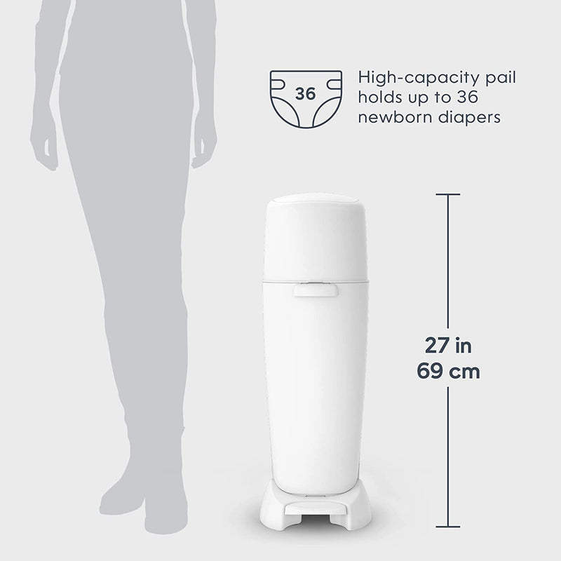 Diaper Genie Elite Diaper Pail System with Front Tilt Pail for Easy Diaper Disposal, White