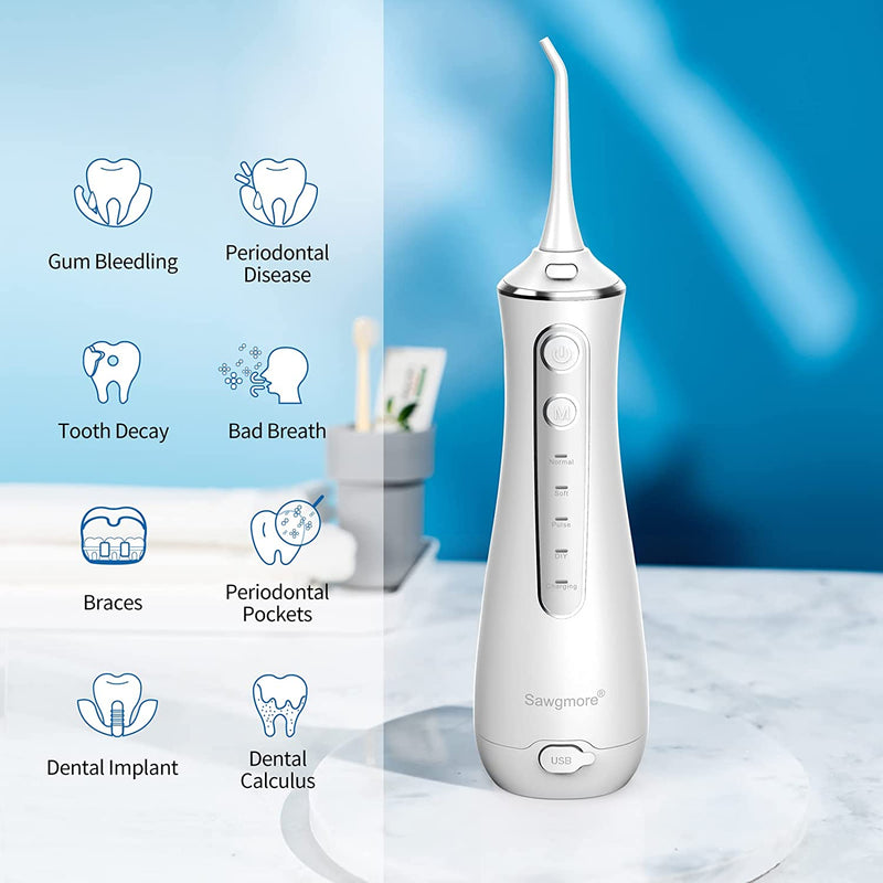 Sawgmore Cordless Water Flosser for Teeth, Portable Water Teeth Cleaner Picks with 4 DIY Cleaning Modes 4 Jet Tips