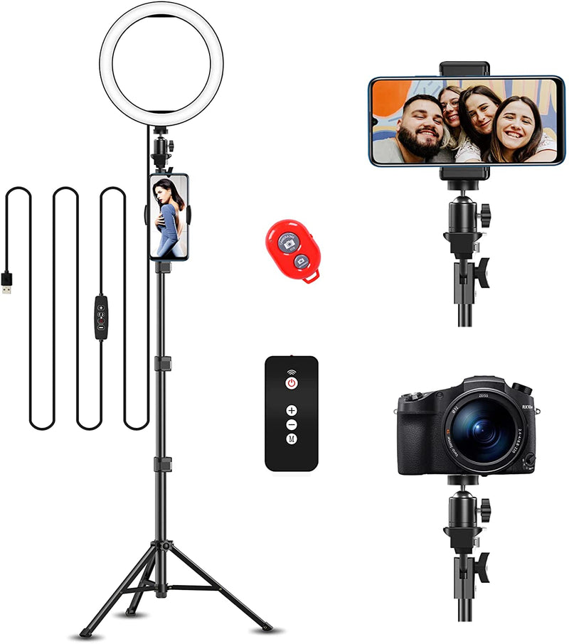 EMART 10 inch Selfie Ring Light with 2 Remote Controls, Adjustable Tripod Stand & Cell Phone Holder for iPhone & Android, LED Camera Ringlight for Video Recording/Photography/TiK Tok/Filming/Live