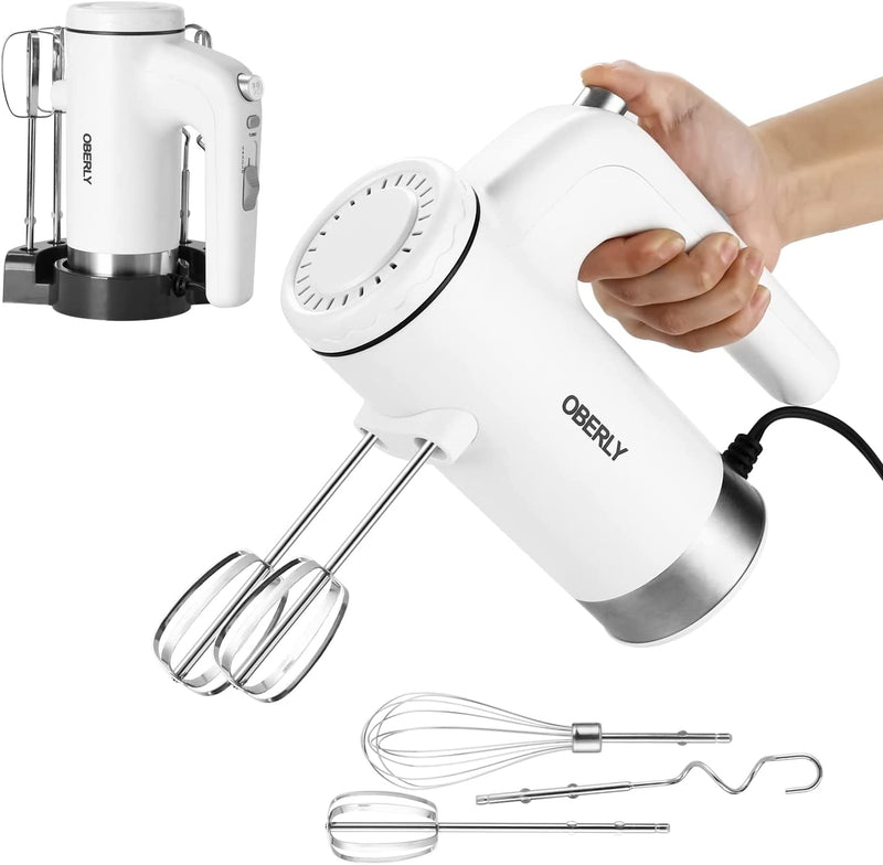 Kitchen n Aid Hand Mixer Electric, OBERLY 400W Power 5-Speed Electric Handheld Mixer with Turbo Boost, Eject Button, Storage Base with 6 Stainless Steel Attachments