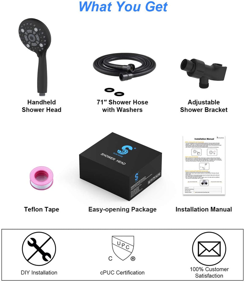 Shower Head, SR SUN RISE 6-Settings 4.8" High Pressure Handheld Shower Head Set