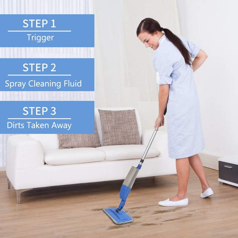 Bellababy Upgraded Spray Mop for Floor Window Cleaning, with 4 Microfiber Pads and 1 Glass Wiper, 360 Degree Spin Mop 450ML Bottle, Wet and Dry Dual Use