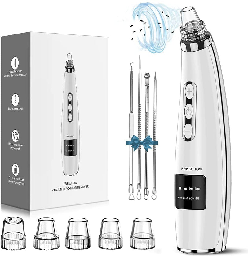 FREESHOW Newest Blackhead Remover Pore Vacuum,Upgraded Facial Pore Cleaner 5 Probes,USB Rechargeable Blackhead Vacuum Kit for Women & Men