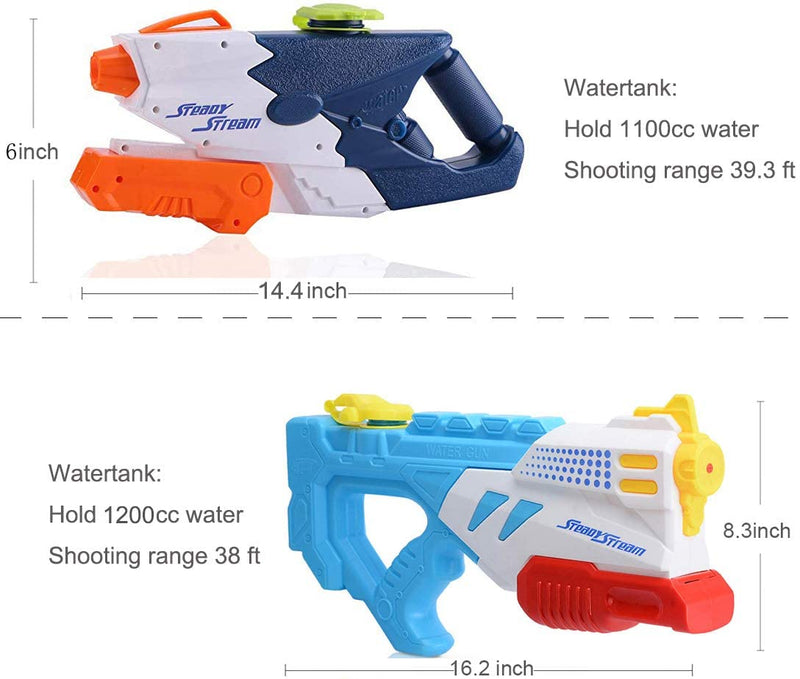 WTOR 2 Pack - 3 Pack Water Gun Toys 1200CC Squirt Gun Target Practice Huge Water Blaster/Large Capacity Squirt Gun for Beach/Longer Shooting Range Vacation Pool Party/Game Fun Far Range in Summer Water Squirt Gun Fights Play for Childrens Kids/Adults