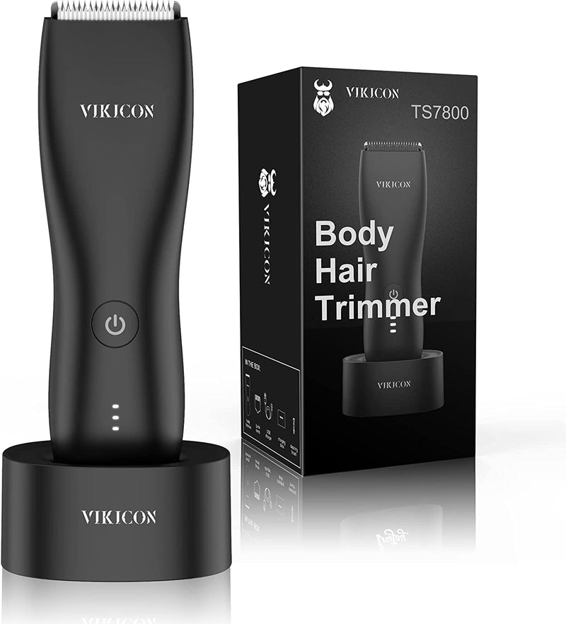 VIKICON Shaver & Body Groomer for Men Waterproof Wet / Dry Male Hygiene Razor with Standing Recharge Dock