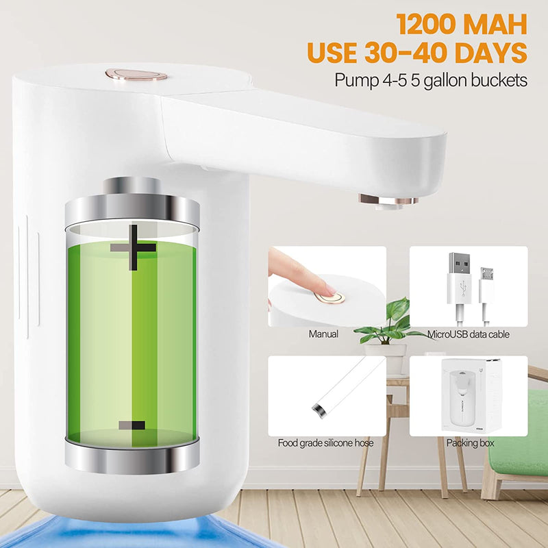 YOMYM Water Dispenser Upgraded, Removable Electric Drinking Water Bottle Pump, Easy to Clean Water Cooler