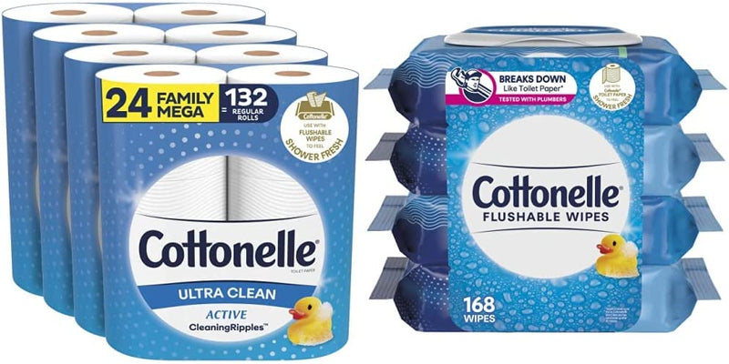 Cottonelle Ultra Clean Toilet Paper, Strong Bath Tissue, 36 Mega Rolls (36 Mega Rolls = 144 regular rolls), 312 Sheets per Roll