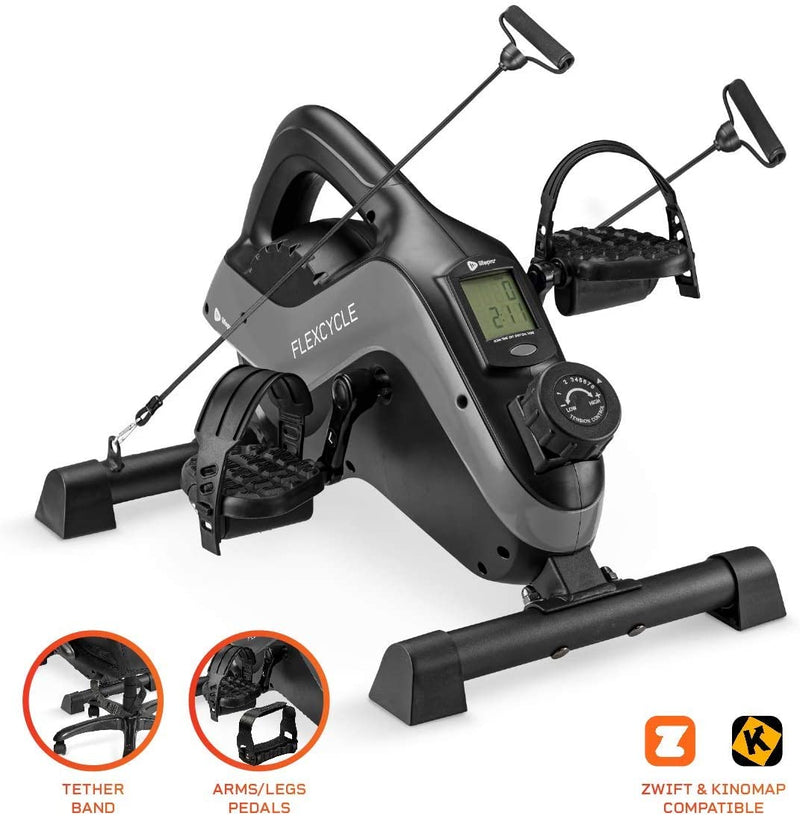 Under Desk Bike Pedal Exerciser - FlexCycle Exercise Bike Stationary Magnetic Cycle with LCD Monitor & Resistance Bands for Arm & Leg Recovery & Therapy