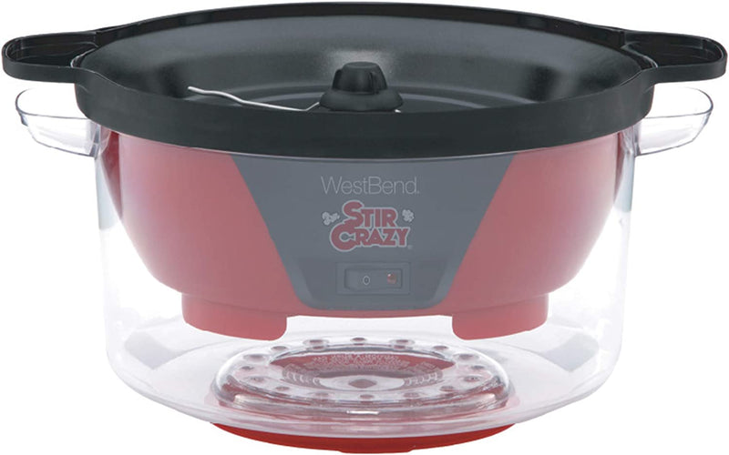 West Bend Stir Crazy Popcorn Machine Electric Hot Oil Popper Includes Large Lid for Serving Bowl and Convenient Nesting Storage, 6-Quart, Red