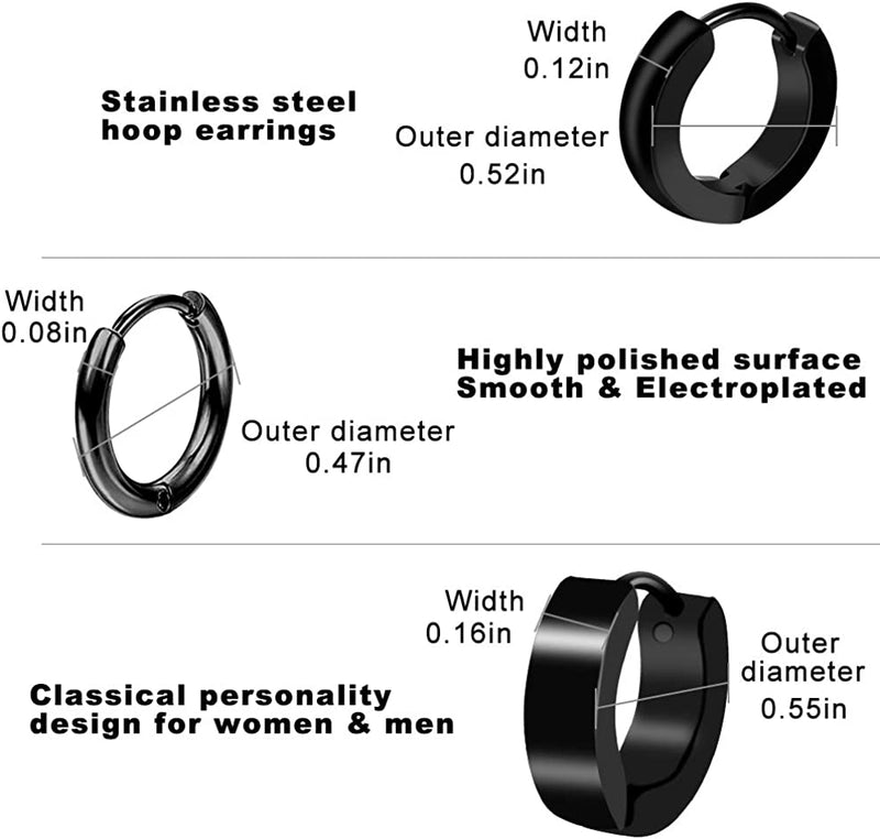 15 Pairs Black Earrings for Men Mens Earrings Stainless Steel Black Stud Earrings for Men Women Jewelry Piercing Hoop Men Earrings Set