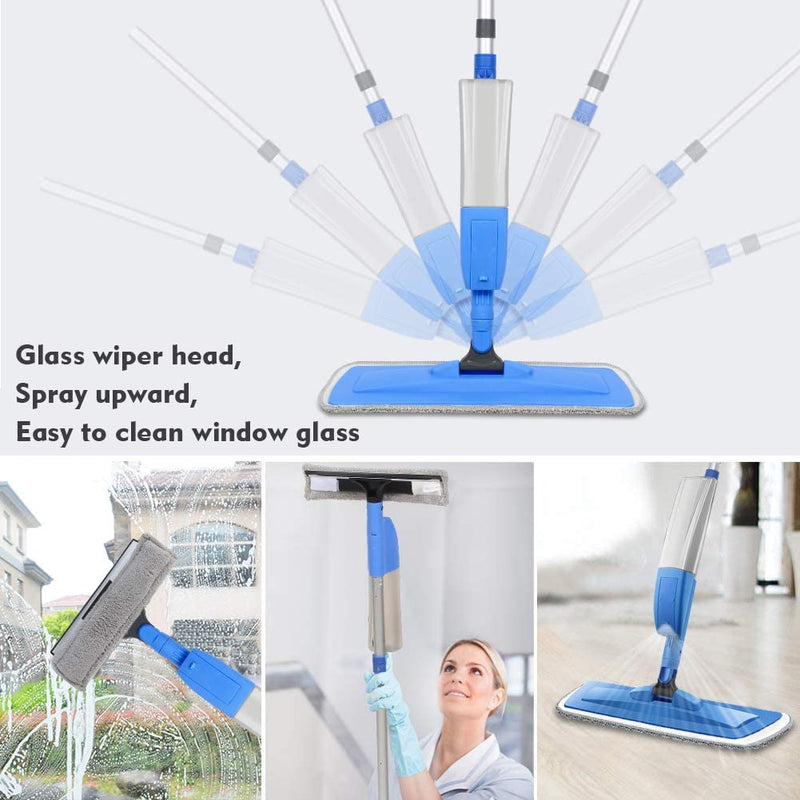 Bellababy Upgraded Spray Mop for Floor Window Cleaning, with 4 Microfiber Pads and 1 Glass Wiper, 360 Degree Spin Mop 450ML Bottle, Wet and Dry Dual Use