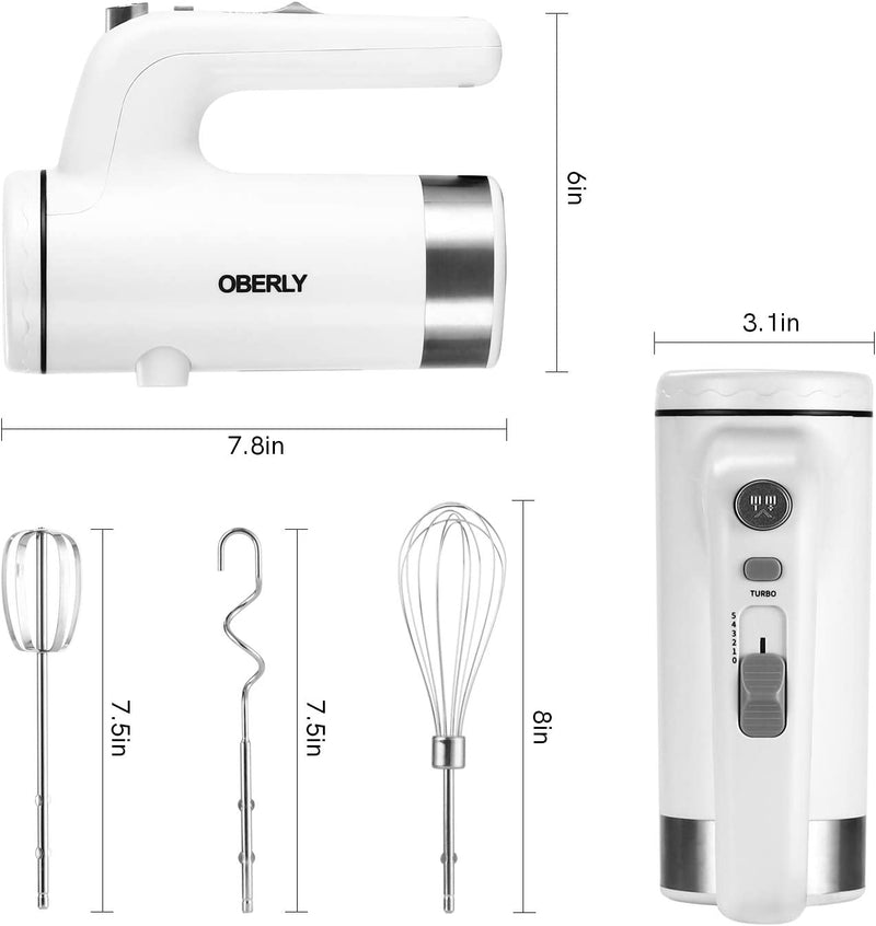 Kitchen n Aid Hand Mixer Electric, OBERLY 400W Power 5-Speed Electric Handheld Mixer with Turbo Boost, Eject Button, Storage Base with 6 Stainless Steel Attachments