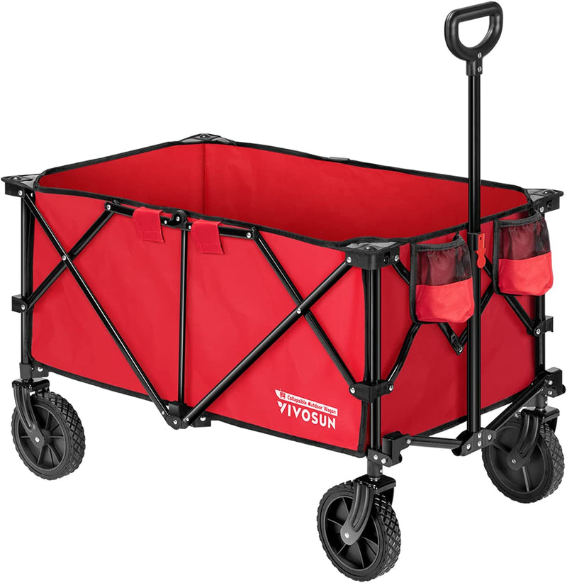 VIVOSUN Heavy Duty Folding Collapsible Wagon Utility Outdoor Camping Cart (Red)