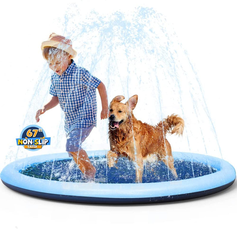 Non-Slip Splash Pad Sprinkler for Kids Toddlers, Kiddie Baby Pool, Outdoor Games Water Mat Toys - Infant Wading Swimming Pool - Fun Backyard Fountain Play Mat for 1-8 Age Girls Boys or Pet Dog