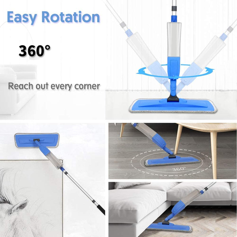 Bellababy Upgraded Spray Mop for Floor Window Cleaning, with 4 Microfiber Pads and 1 Glass Wiper, 360 Degree Spin Mop 450ML Bottle, Wet and Dry Dual Use