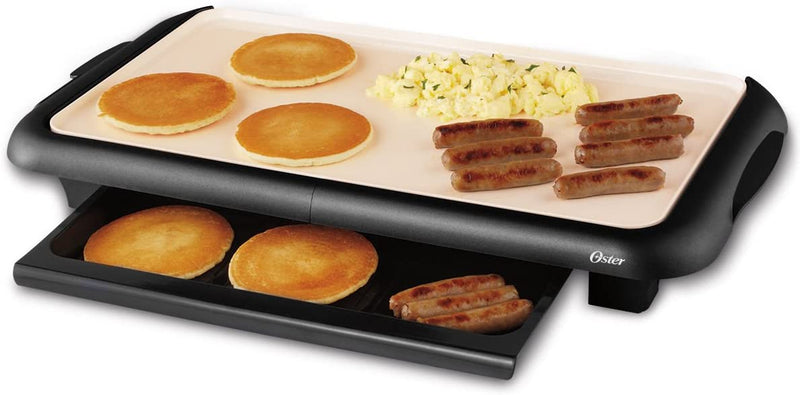 Oster DuraCeramic Griddle with Warming Tray, Black and White