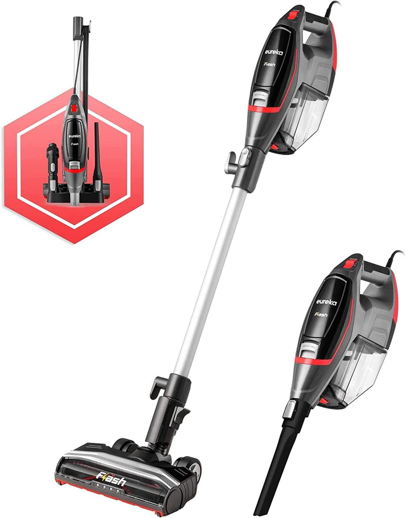 Eureka Flash Lightweight Stick Vacuum Cleaner, 15KPa Powerful Suction, 2 in 1 Corded Handheld Vac for Hard Floor and Carpet, Black