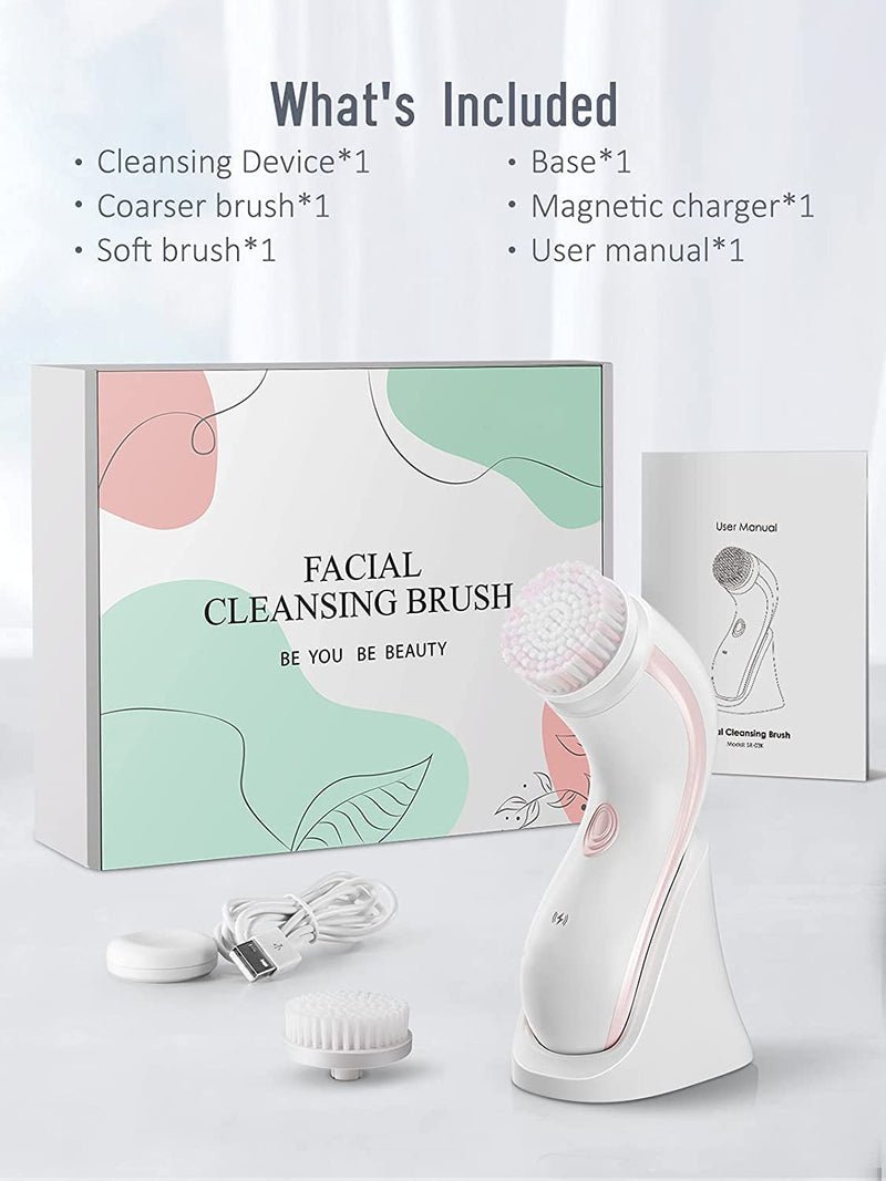 Electric Facial Cleansing Brush Spinning Waterproof Face Scrub with 2 Bi-Directional Rotating Heads