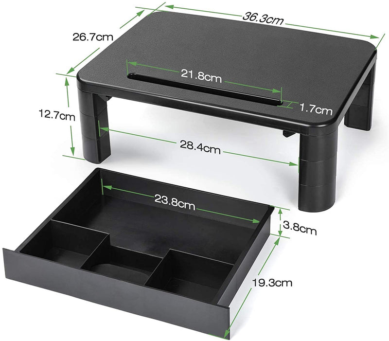 LORYERGO Monitor Stand, Laptop Stand for Desk, Height Adjustable w/Drawer, Computer Stand w/Cellphone Holder, Monitor Riser, Small Printer Stand, Monitor Stand Riser for Home & Office – LEMS05