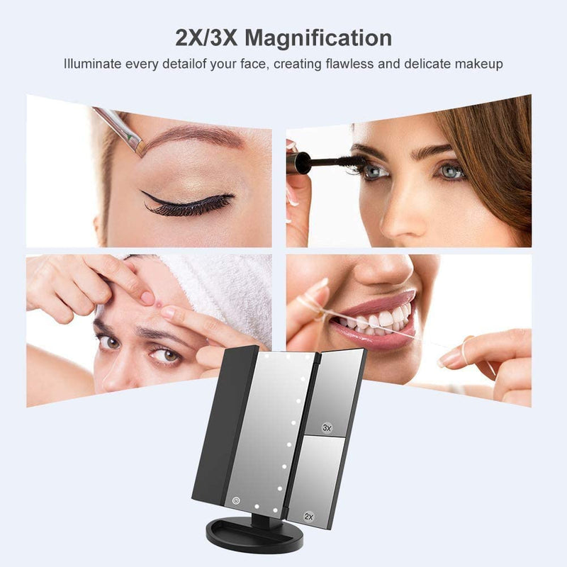 WEILY Vanity Makeup Mirror,1x/2x/3x Tri-Fold Makeup Mirror with 21 LED Lights and Adjustable Touch Screen