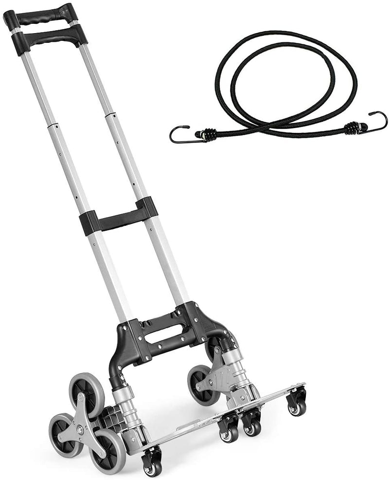 Goplus Stair Climbing Cart, Portable Folding Aluminium Hand Truck Trolley Cart w/Bungee Cord, 6 Wheels, 180 lbs Capacity, Telescoping Handle, All Terrain Stair Climber Dolly for Luggage, Heavy Duty