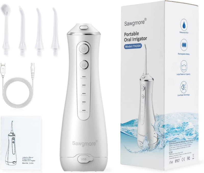 Sawgmore Cordless Water Flosser for Teeth, Portable Water Teeth Cleaner Picks with 4 DIY Cleaning Modes 4 Jet Tips