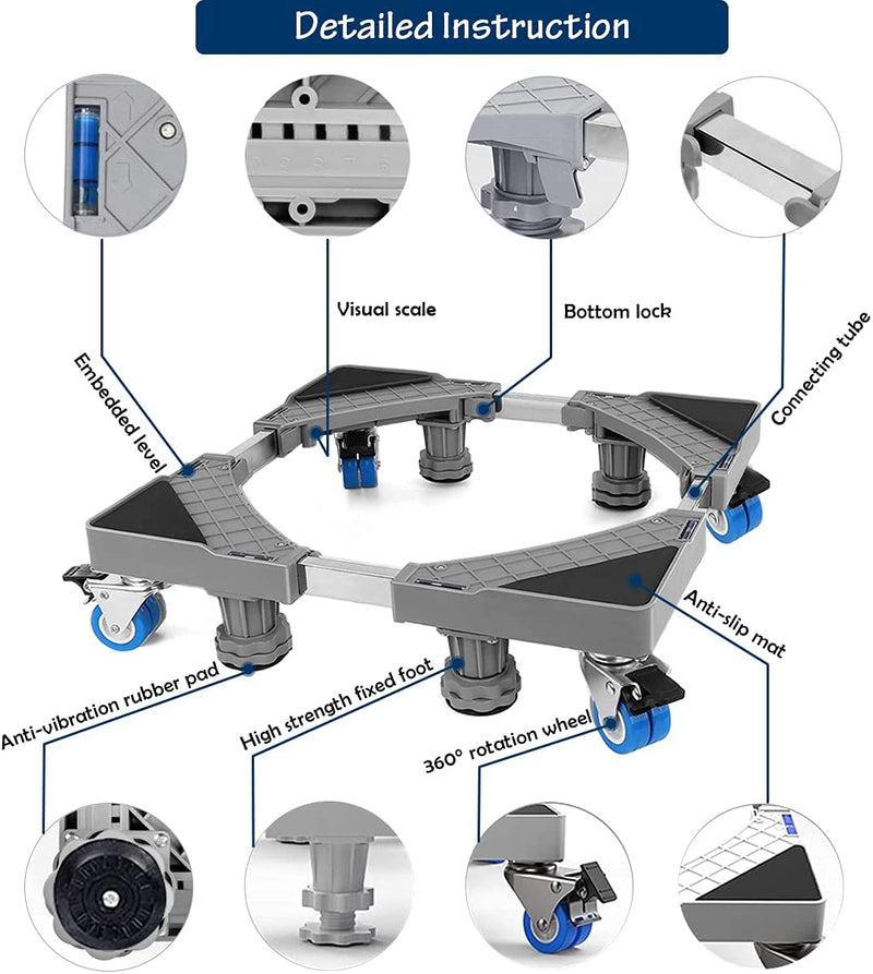 NIUXX Mobile Roller with 4 Locking Wheels and 4 Feets - Adjustable Telescopic Furniture Dolly Roller for Washing Machine Stand Refrigerator Base Moving Cart