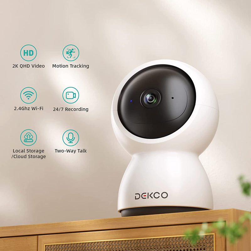 DEKCO Baby Monitor with Night Vision, Phone Notification and 2-Way Audio, 360° PTZ Camera Surveillance Interieur Work with Alexa