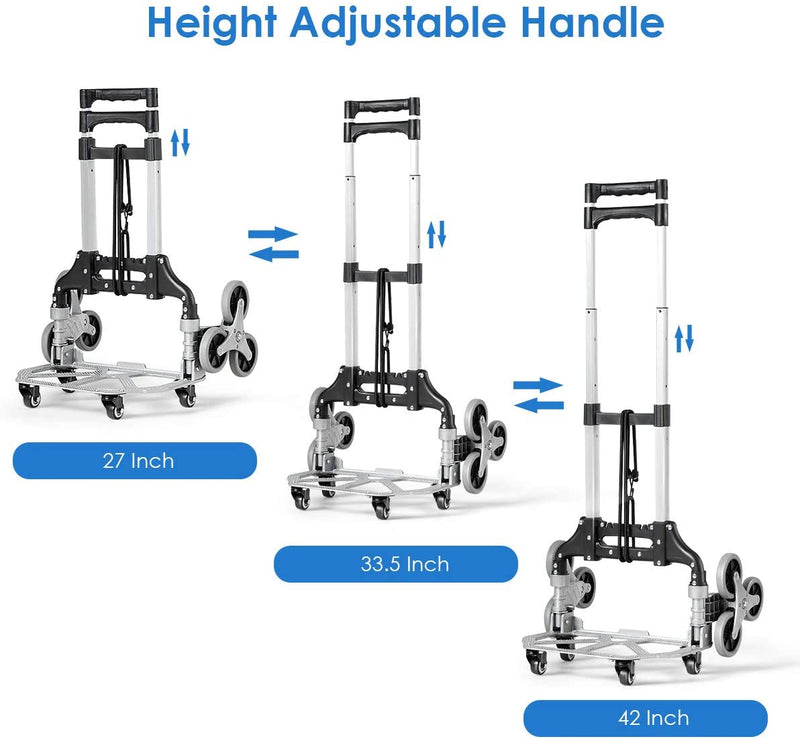 Goplus Stair Climbing Cart, Portable Folding Aluminium Hand Truck Trolley Cart w/Bungee Cord, 6 Wheels, 180 lbs Capacity, Telescoping Handle, All Terrain Stair Climber Dolly for Luggage, Heavy Duty