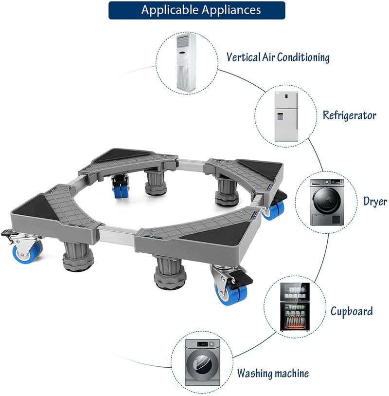 NIUXX Mobile Roller with 4 Locking Wheels and 4 Feets - Adjustable Telescopic Furniture Dolly Roller for Washing Machine Stand Refrigerator Base Moving Cart