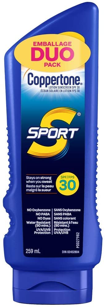 Coppertone Sport Sunscreen Lotion Spf 30 Duo Pack (2 X 259 Ml), Sweat and water Resistant Body Lotion for Sun Protection, Face Sunscreen for Active Adults, 518 ml.